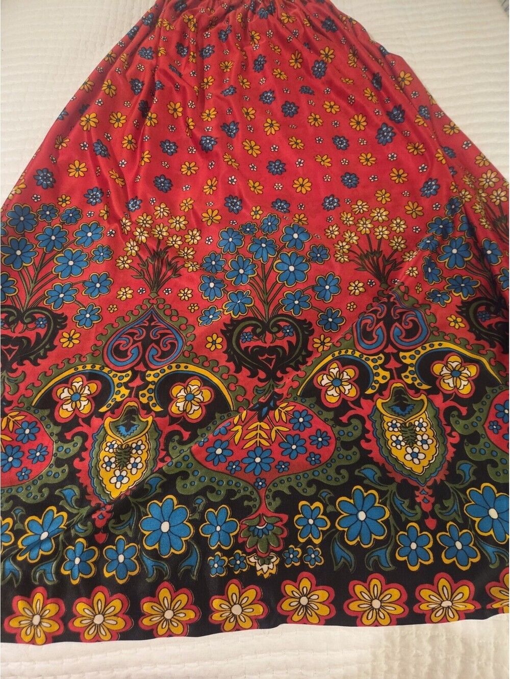 Red Floral Vintage Skirt Handmade 70s Blue Yellow Floral